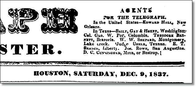 W. W. Shepperd as Agent for the "Telegraph" in December 9, 1837 edition
